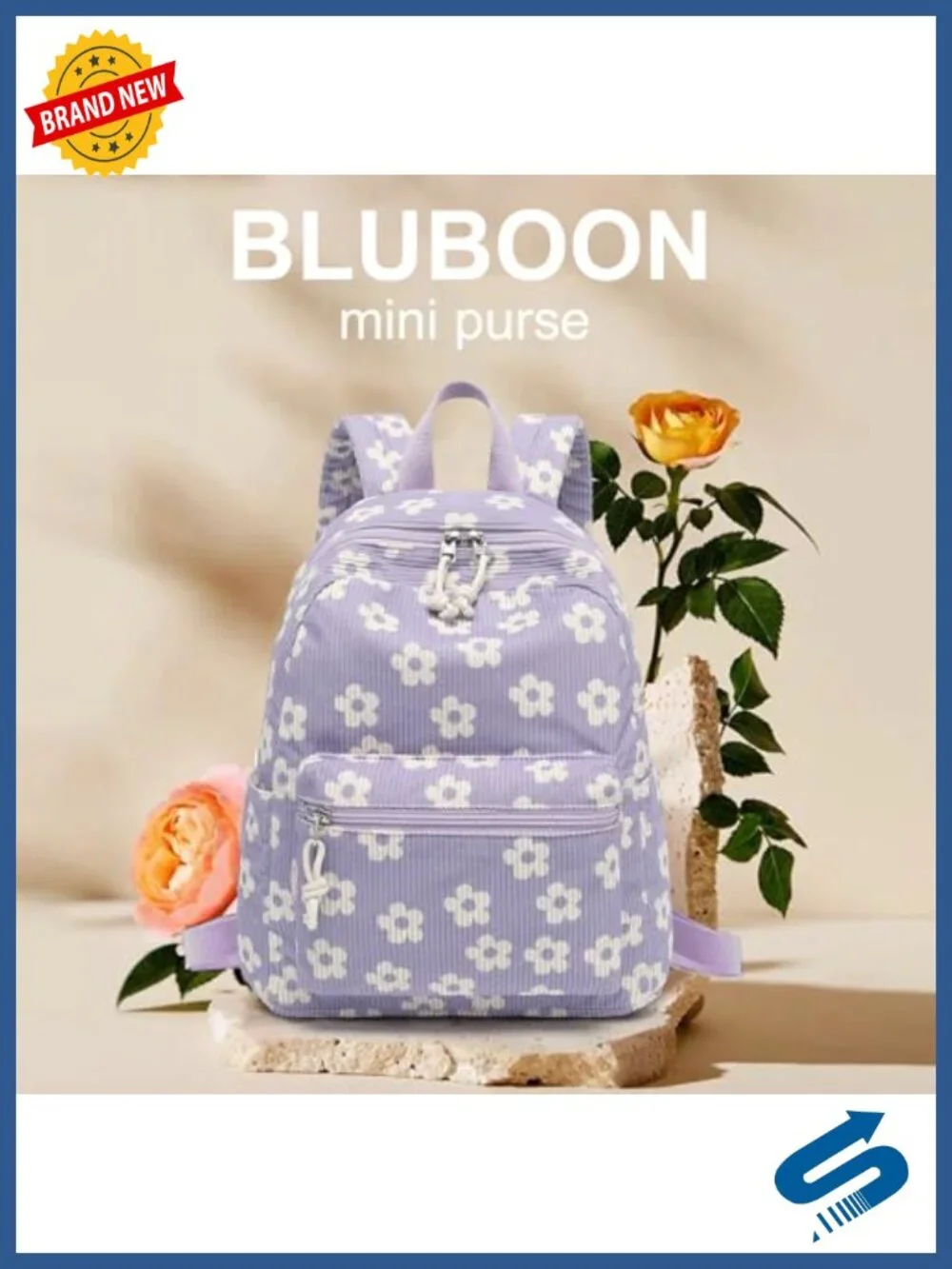 Corduroy Mini Backpack Purse for Women Floral Daypack School Bookbag with